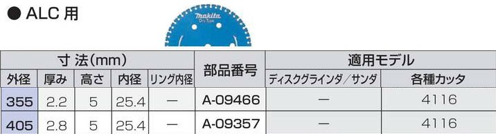 マキタ 355×2.2×25.4mm ALC用ダイヤモンドホイール A-09466×1枚-