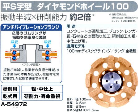 マキタ ダイヤモンドホイール 平S字型 研削用 アブソーバ 100 A-54972 