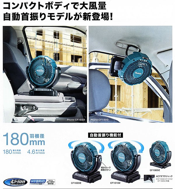 マキタ 充電式ファン CF102DZ 自動首振りモデル 14.4／18V ACアダプタ付 ツールズ匠 - 通販 - PayPayモール