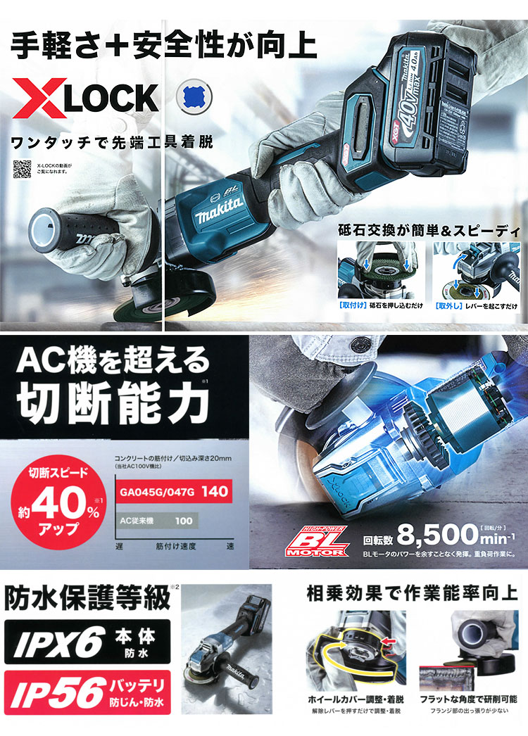 マキタ 40Vmax 充電式ディスクグラインダ GA045GZ 100mm パドル マキタ 40Vmax 充電式ディスクグラインダ GA045GZ 100mm パドル