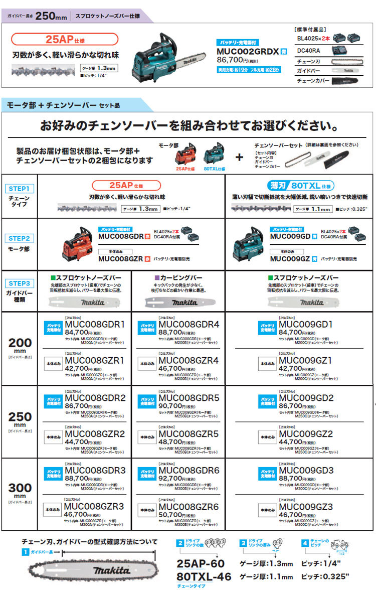 makita/ﾏｷﾀ 40Ｖ充電式チェーンソー ＭＵＣ009ＧＤ | 工具・金物の販売