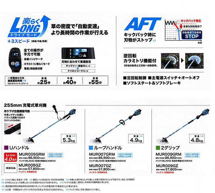 人気大割引 アグリズ 店マキタ MUR005GRM 充電式刈払機 草刈機 両手