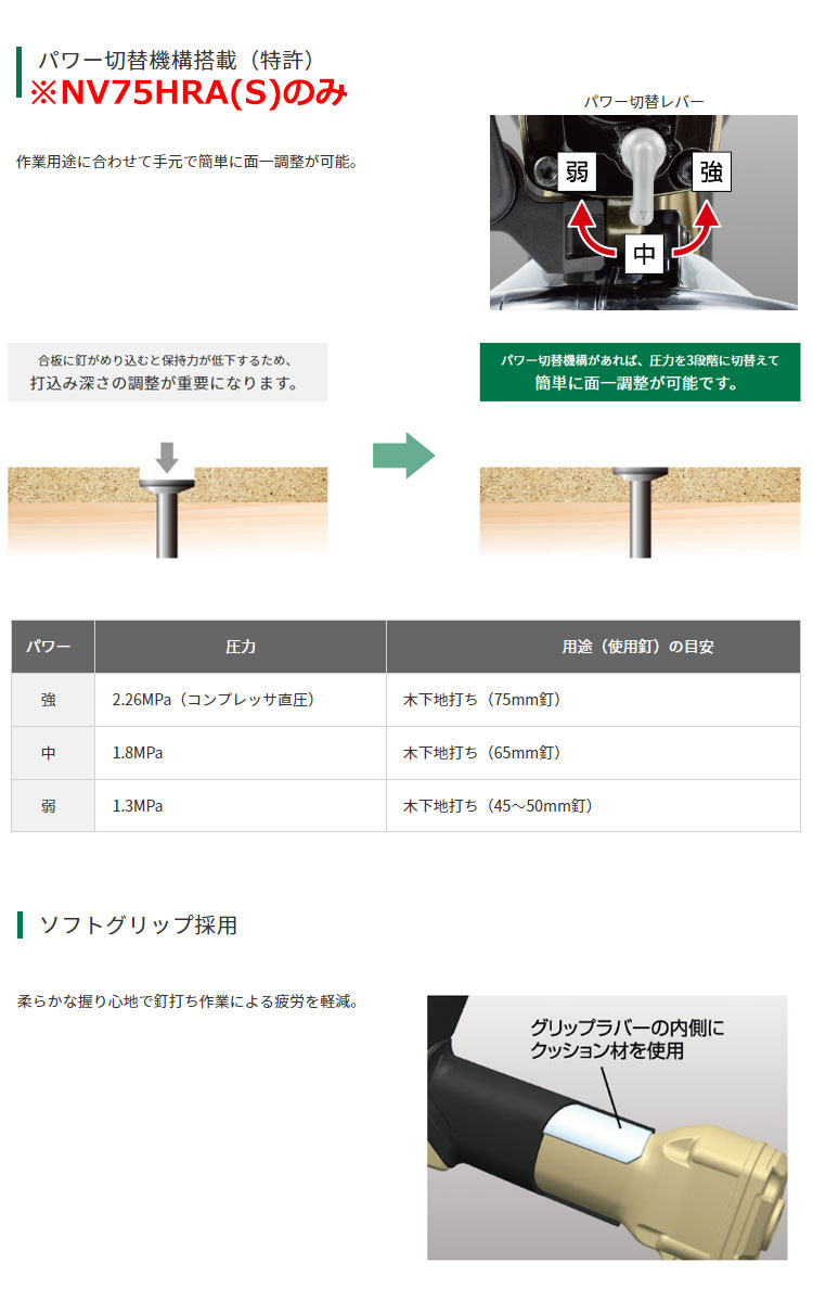 HiKOKI 高圧ロール釘打機 NV75HRA(S) パワー切替機構アリ : nv75hra-s