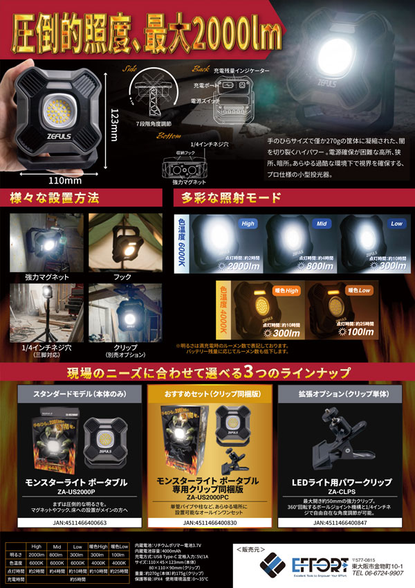 ZEFULS（ゼフルス） モンスターライト ポータブル ZA-US2000PC