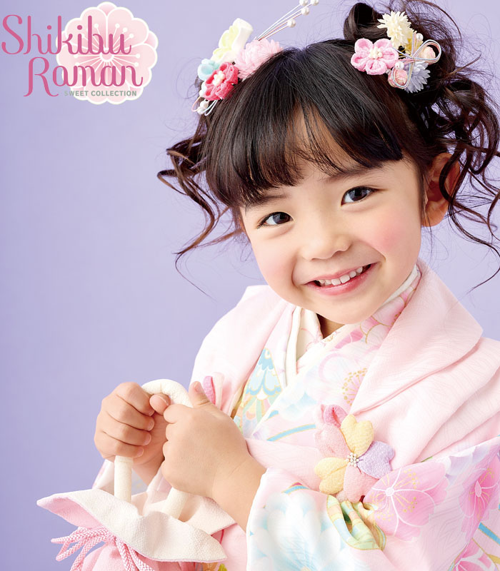 七五三 着物 3歳 女の子 被布セット 式部浪漫 ブランド くす玉29 桜色 