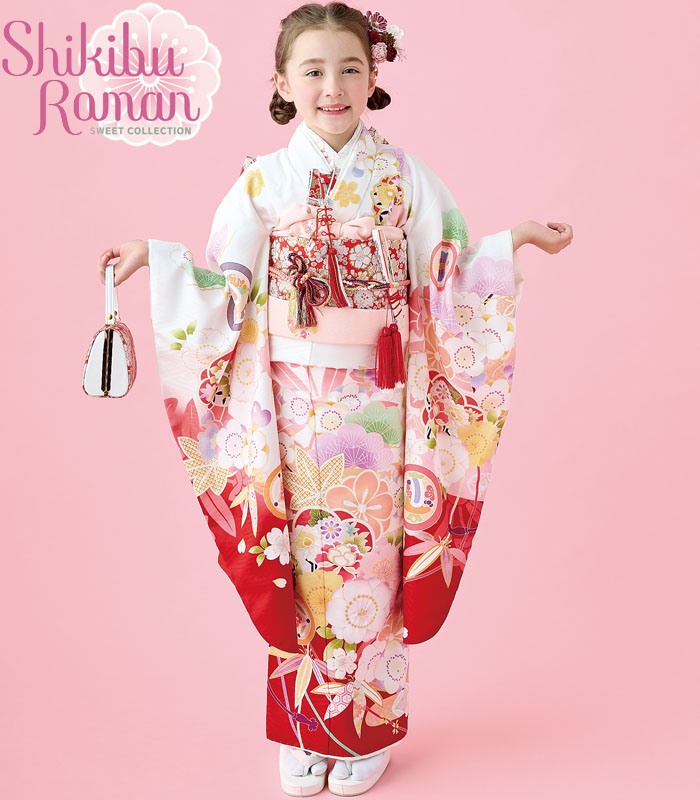 七五三 着物 7歳 女の子 着物フルセット 式部浪漫 ブランド 絵羽柄 梅笹 全5色 日本製 四つ身...