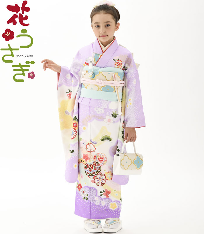 七五三着物 7歳 女の子 四つ身着物 単品 花うさぎ ブランド H0-1 まり