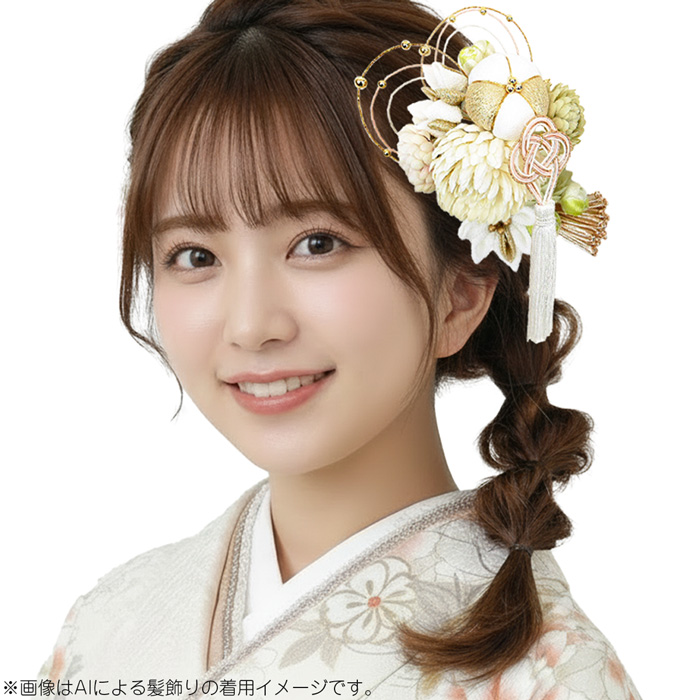 つまみ細工 白梅のかんざし ふさ付き 振袖 成人式 着物 和装 髪飾り KIMONOMACHI （Prices down2）成人式 髪飾り つまみ細工 かんざし2本