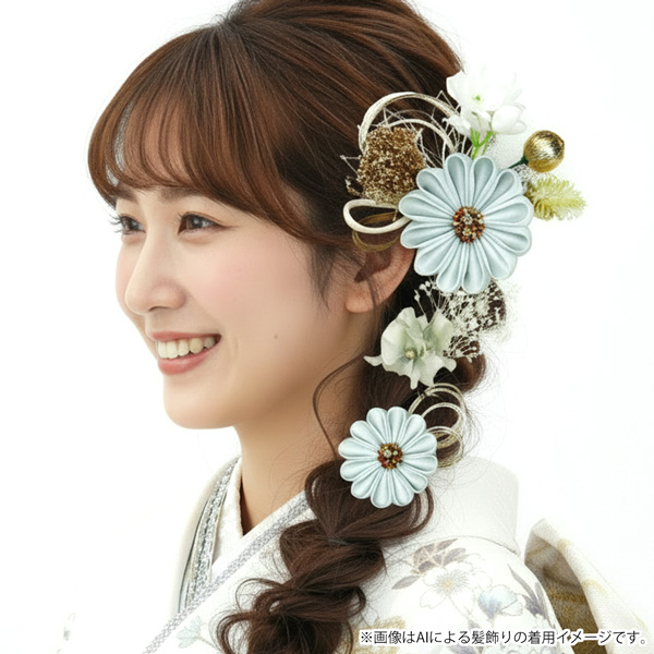 髪飾り 2点セット kk-008 白 紫 青 花 花飾り 花かんざし ヘア