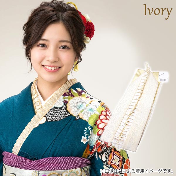 正絹 重ね衿 絹 レース 七宝柄 重衿 ピン付き フリル 日本製 e-021