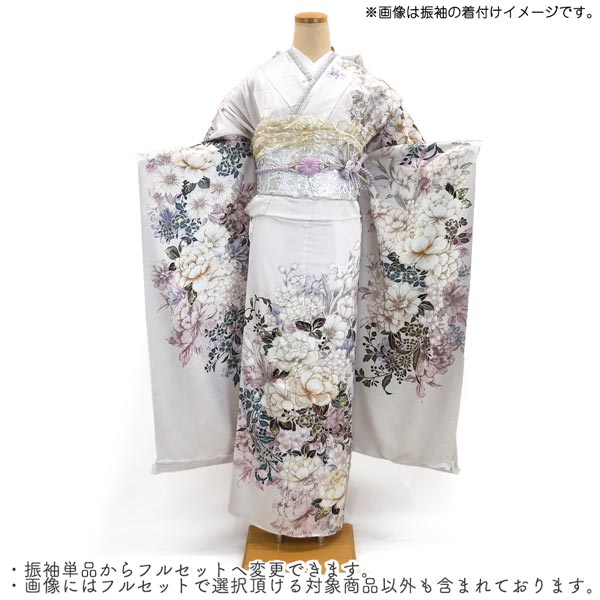 正絹　振袖　単品 仕立て付き 正絹 振袖 f-010-t 薄藤色 牡丹 菊 刺繍入 新品購入 単品