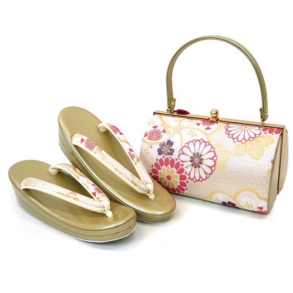 美品　ゴールド赤桜　振袖　訪問着用　草履　バッグセット　 L Kisste（キステ） 草履バッグセット 成人式 振袖 厚底 L フリーサイズ