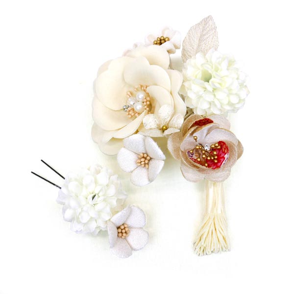 髪飾り 2点セット kk-019 白 ホワイト 花 花飾り 花かんざし ヘア