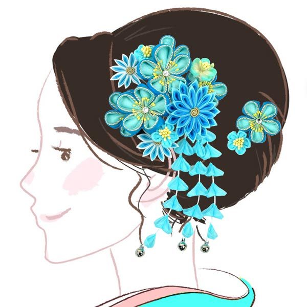 振袖 浴衣 摘み細工 和風 ヘアアクセサリー かんざし フラワー 花 ふさ付き 髪飾り2点セット wk-226 つまみ細工 かんざし 花 フラワー 成人