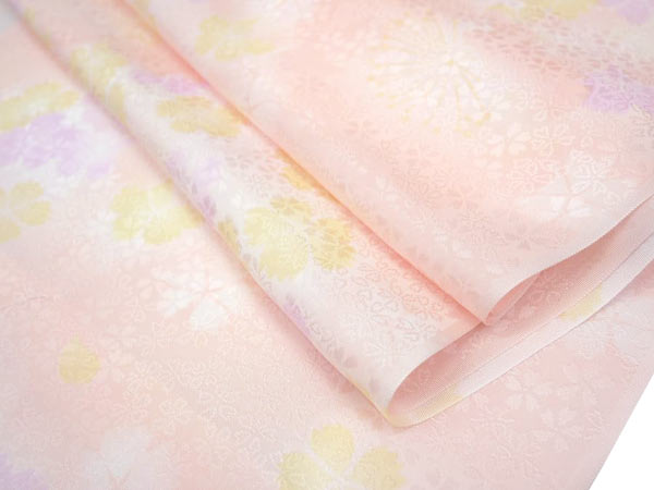 振袖用 正絹長襦袢 反物 J-238 ピンクベージュ 桃色 桜柄 送料無料 半襟、襦袢、和装下着
