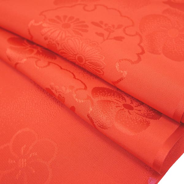 振袖用 正絹 長襦袢反物 朱赤色 絹100% j-070 送料無料 レッド 振袖