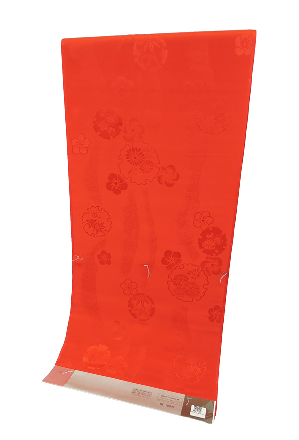 振袖用 正絹 長襦袢反物 朱赤色 絹100% j-070 送料無料 レッド 振袖