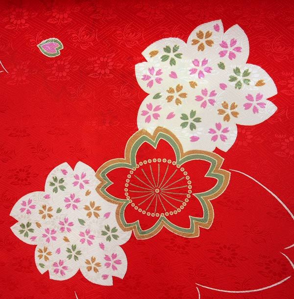 振袖用 正絹 長襦袢 友禅染 j-185 送料無料 反物 赤 レッド 振袖 成人