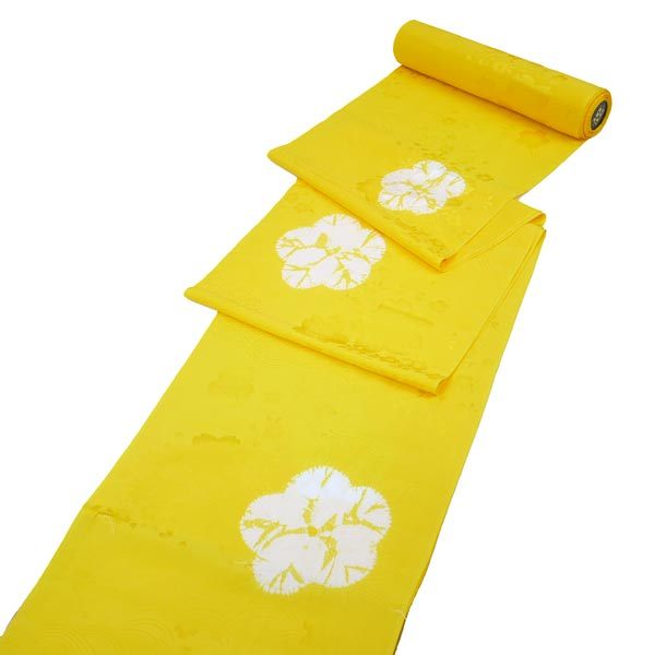 正絹 絞り 反物 振袖 長襦袢 送料無料 手絞り 梅 未仕立て 新品 黄色