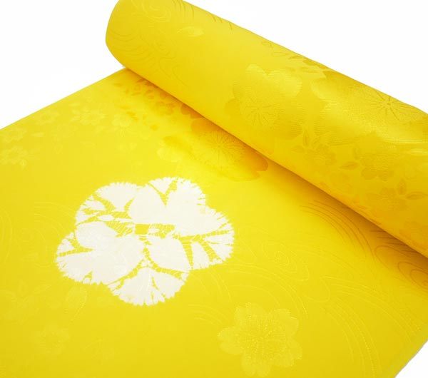 正絹 絞り 反物 振袖 長襦袢 送料無料 手絞り 梅 未仕立て 新品 黄色