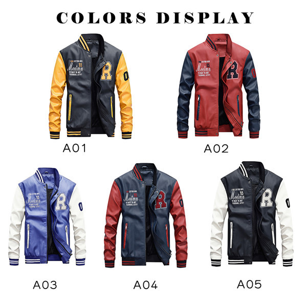 ライダースジャケット メンズ 革ジャン スタジャン レザージャケット フェイクレザー バイク ロゴ 立ち襟 PU スタジアムジャケット 裏起毛 保温