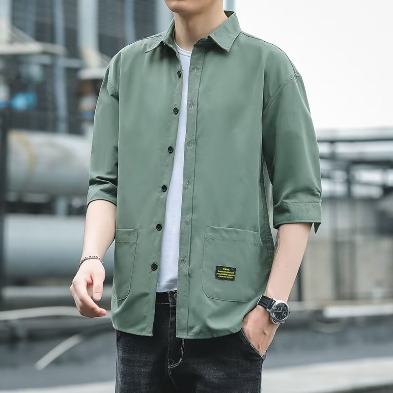 七分袖シャツ メンズ カジュアルシャツ チェック柄 ボタンダウン ゆったり 通学 シャツ 開襟シャツ おしゃれ 7分 メンズファッション 秋服