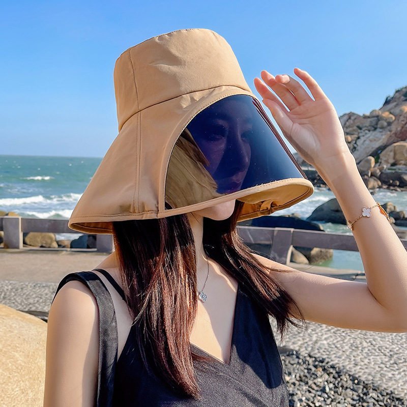 送料無料 サンバイザー レディース つば広帽子 全顔覆う 紫外線対策 花粉症防止 フェイスカバー 自...