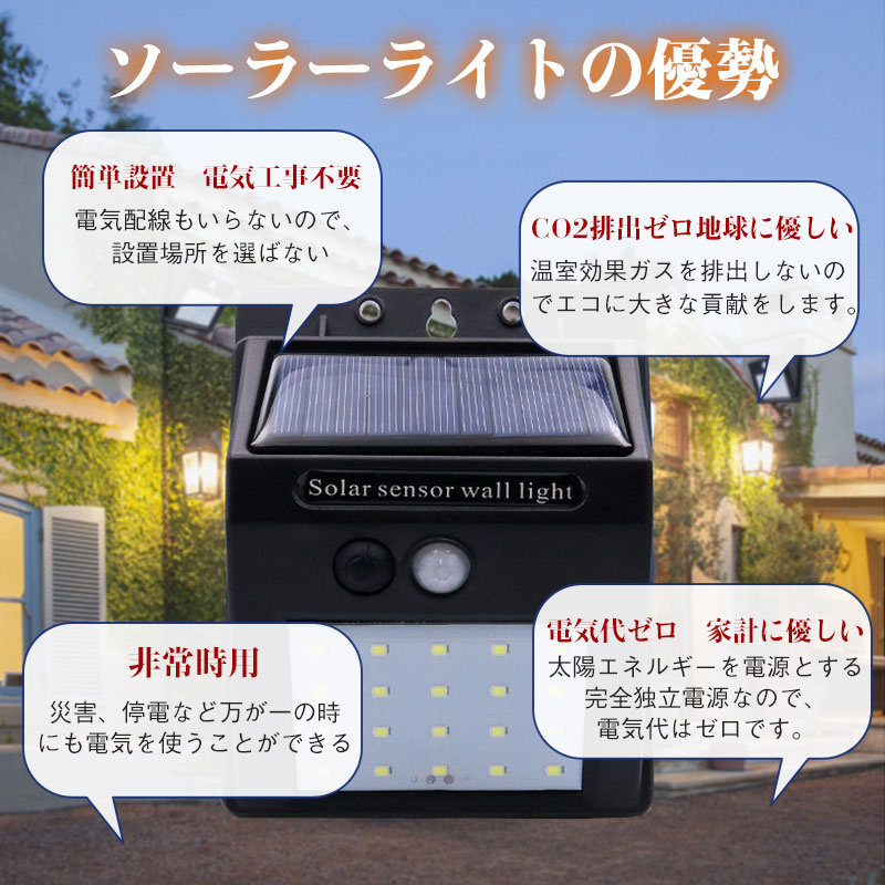 送料無料 センサーライト 4個セット 40LED 屋外 ソーラーライト