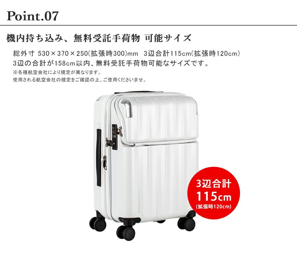 スーツケース 機内持込 中型 Sサイズフロントオープン ストッパー付