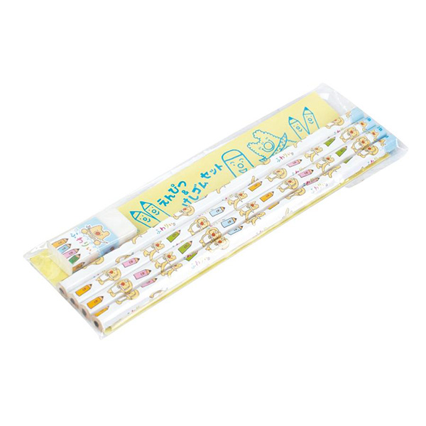 BIBINBA 消しゴム 4個セット ふわりぃ えんぴつ＆けしゴムセット 2B鉛筆 (内容：鉛ぴつ4本