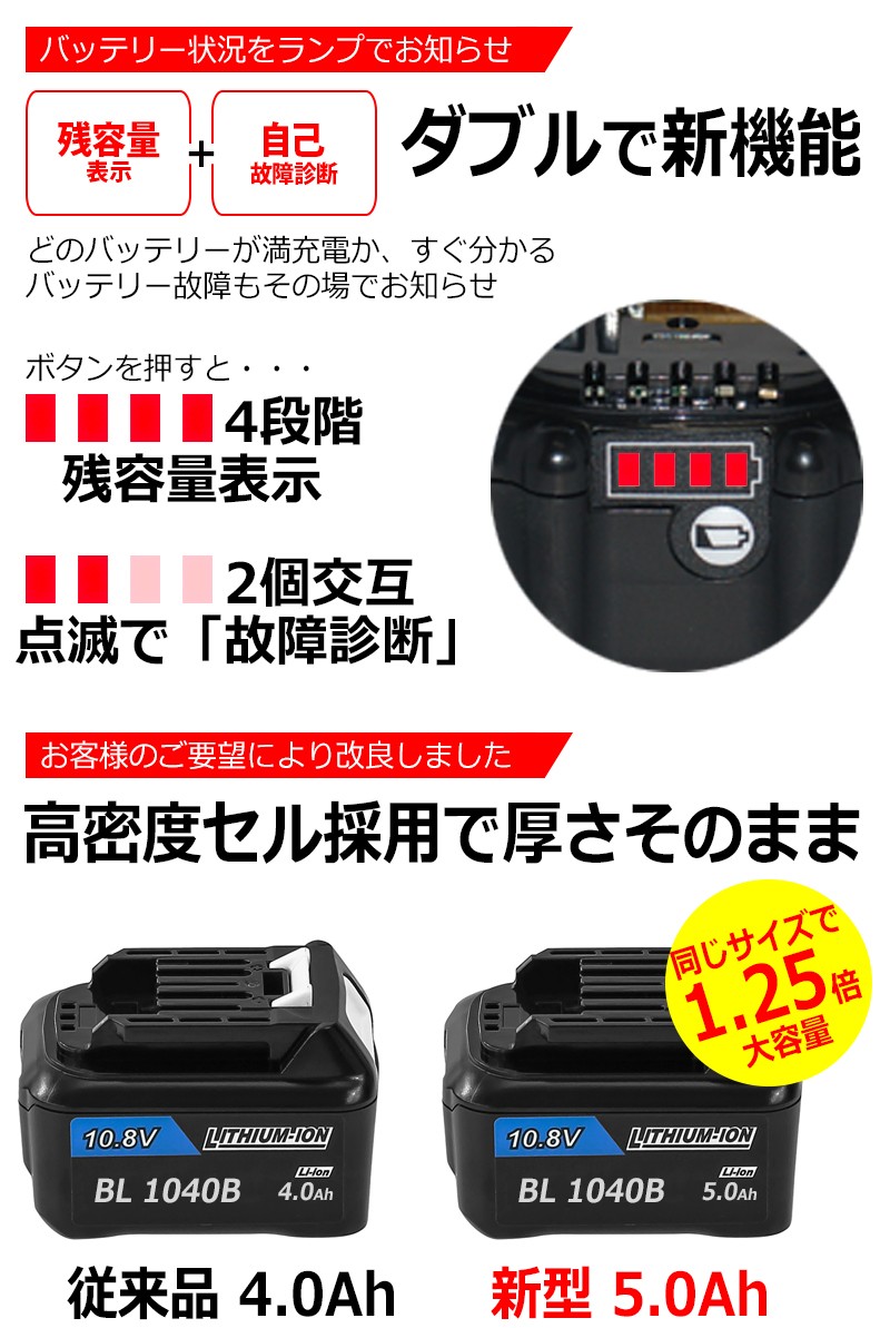 2個セット-- マキタ makita BL1040B 対応 互換 バッテリー リチウム