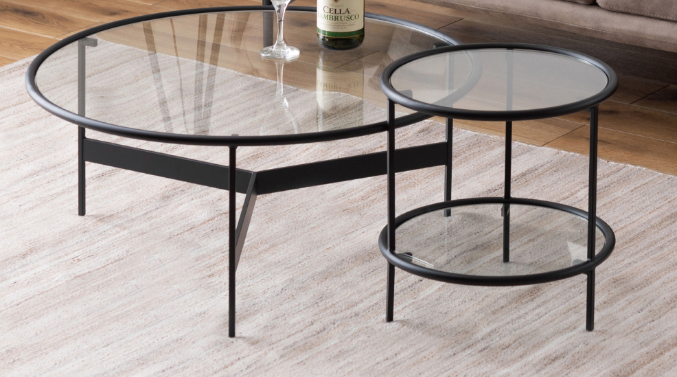 東谷 直送品 AZUMAYA ラウンドガラステーブルS W38×D38×H38.5 ブラック