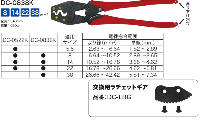 デンサン DENSAN 圧着工具 裸端子・PBスリーブ用 DC-0838K : dn-dc