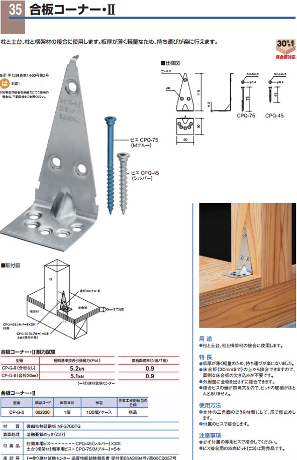 送料別途】【直送品】カネシン 合板コーナー・II (100個入) CP-G-II-