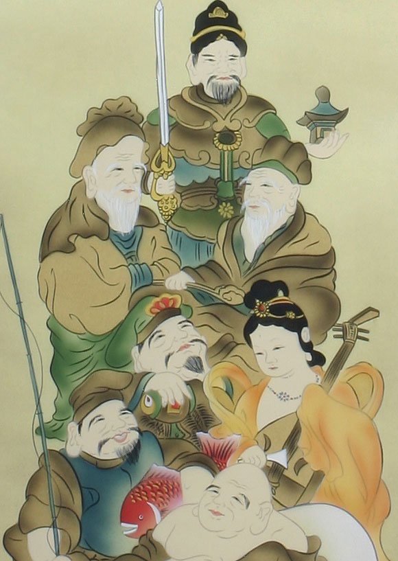 山川旭堂　七福神 2/18〜2/25☆ポイント2倍！】掛軸 掛け軸 七福神 山川旭堂作 : 人形と