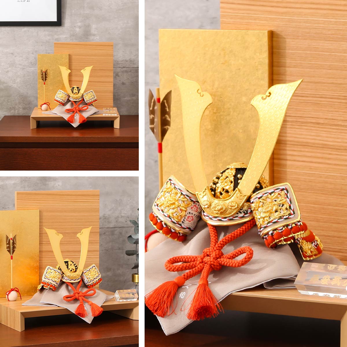 平安武久作 五月人形 コンパクト 兜 8号 朱赤 仁 ゴールド 兜飾【ご