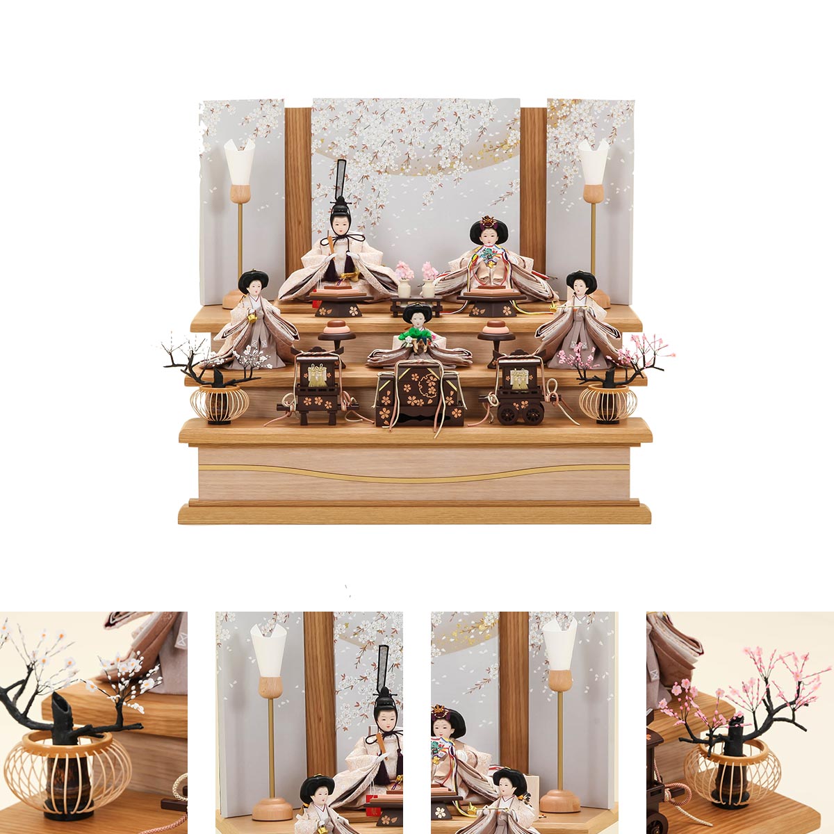 2/18〜2/25☆ポイント2倍！】雛人形 三段飾 芥子 白茶牡丹唐草 木製三