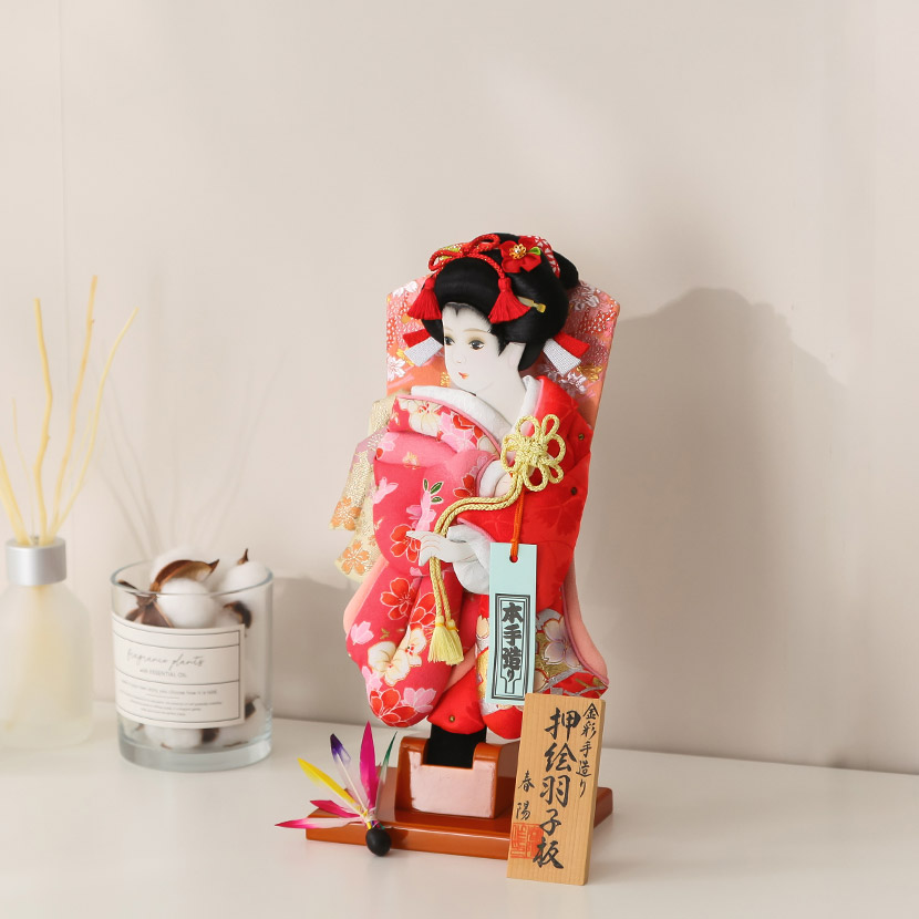 飾り物　羽子板 レビュープレゼント】羽子板飾り 8号 春陽 華流水 金彩 立台飾