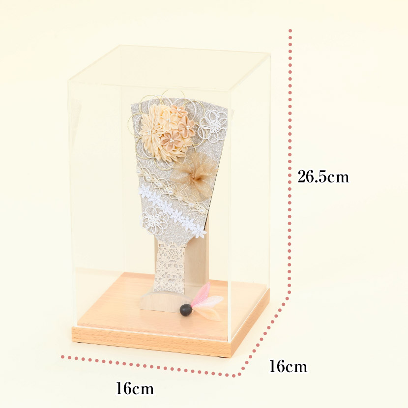 つまみ細工羽子板飾り 6号 ベージュ アクリルケース飾 無患子付羽根