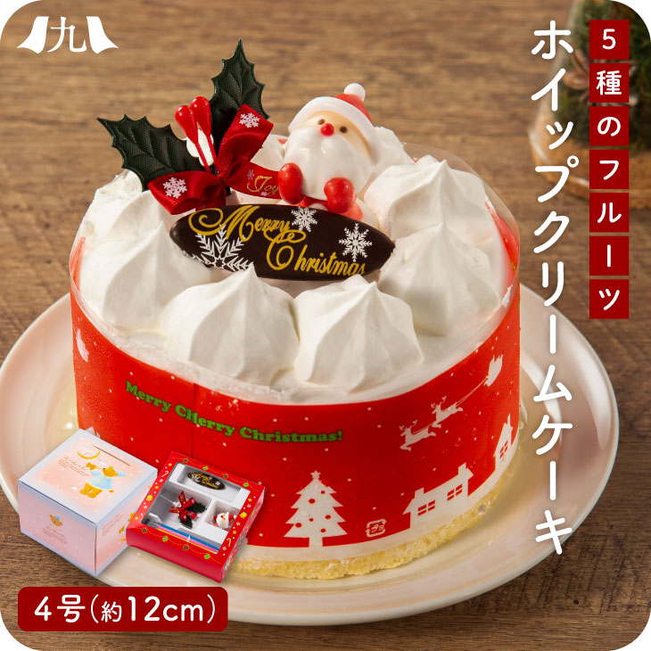 クリスマス限定【クリスマスケーキ 5種のフルーツ入りホイップクリームケーキ 4号（12cm）】 送料無料