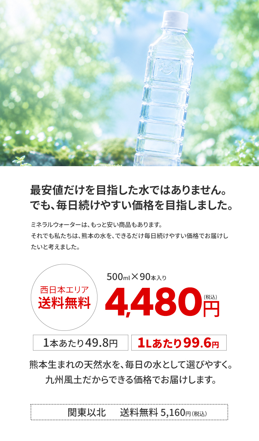くまモンボトルの天然水 500ml 90本 45本×2箱 ラベルレス 防災 純熊本