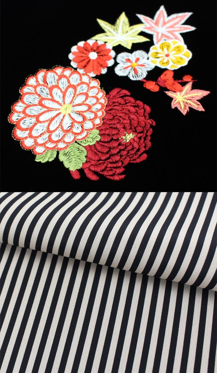 桂由美ベルベットショール 刺繍入り ボーダー 振袖ブランド 黒