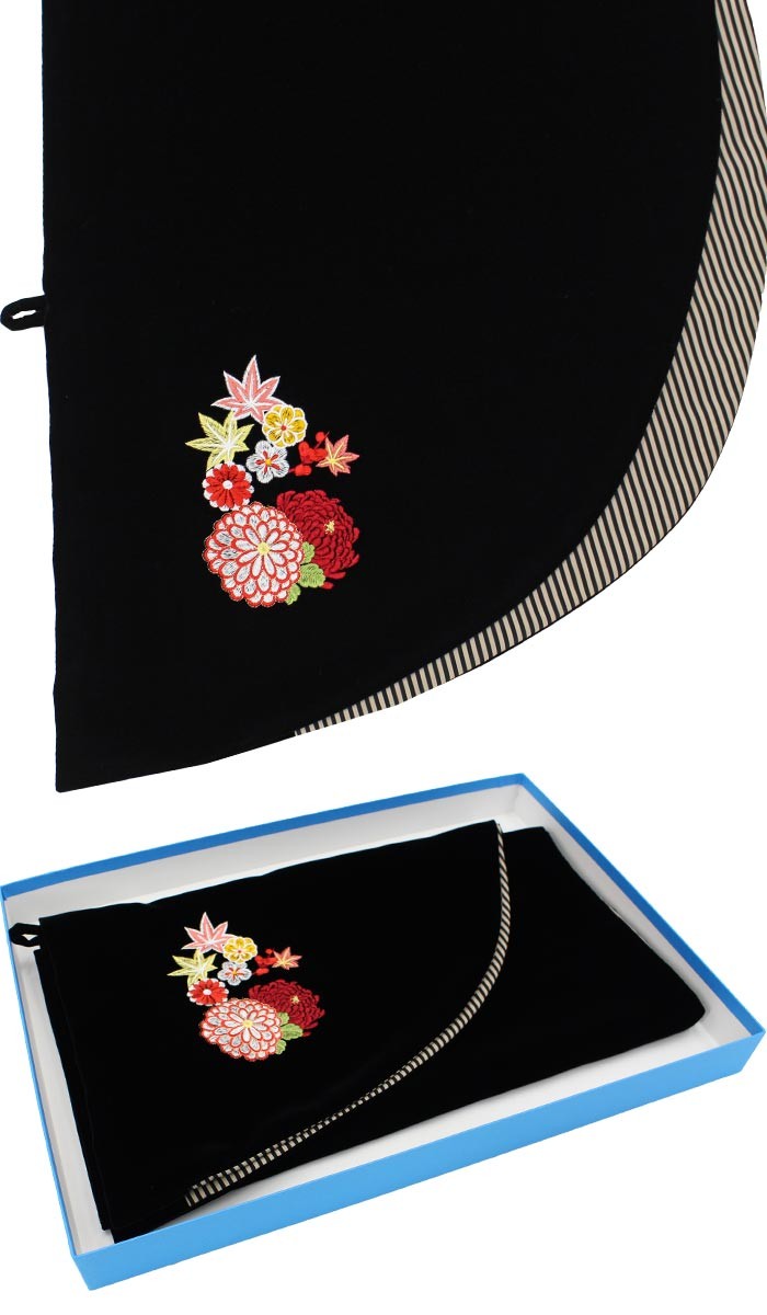 桂由美ベルベットショール 刺繍入り ボーダー 振袖ブランド 黒
