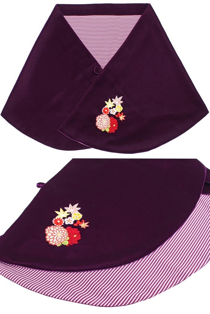 桂由美ベルベットショール 刺繍入り ボーダー 振袖ブランド 黒 紫 赤 3