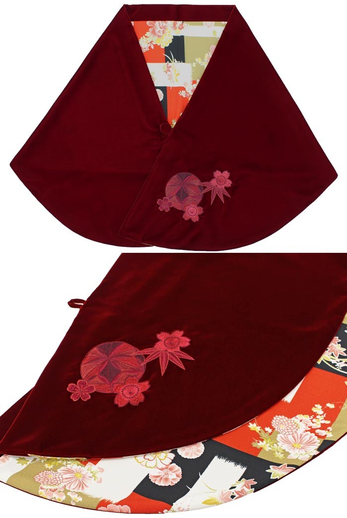 IKKOベルベットショール 刺繍入り 花柄裏地 振袖 ブランド 紫 赤 黒 3