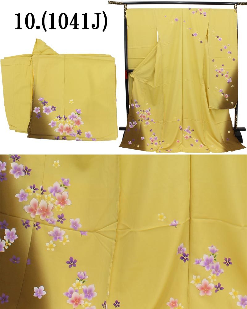 ☆新品未使用☆正絹　未仕立て　B級品ヤケ有り　リメイク　白系ラメ入花模様振袖12 kyuzen_1041