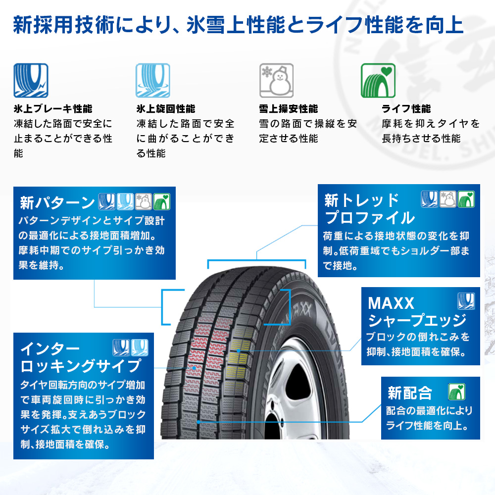 DUNLOP ダンロップ WINTER MAXX LV01 for VAN 185/80R14 97/95N バン 商用車用 チューブレス(TL) スタッドレス 冬 タイヤ 4本セット 法人様専用の画像