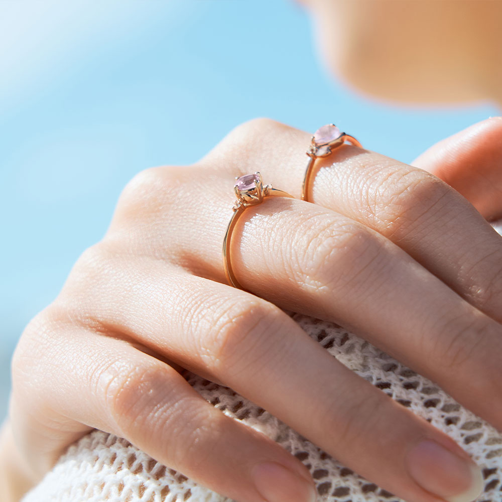 リング レディース 桜 さくら K10 10金 春 ライトアメジスト ホワイトトパーズ  花 フラワー モチーフ L&Co. エルアンドコーの画像