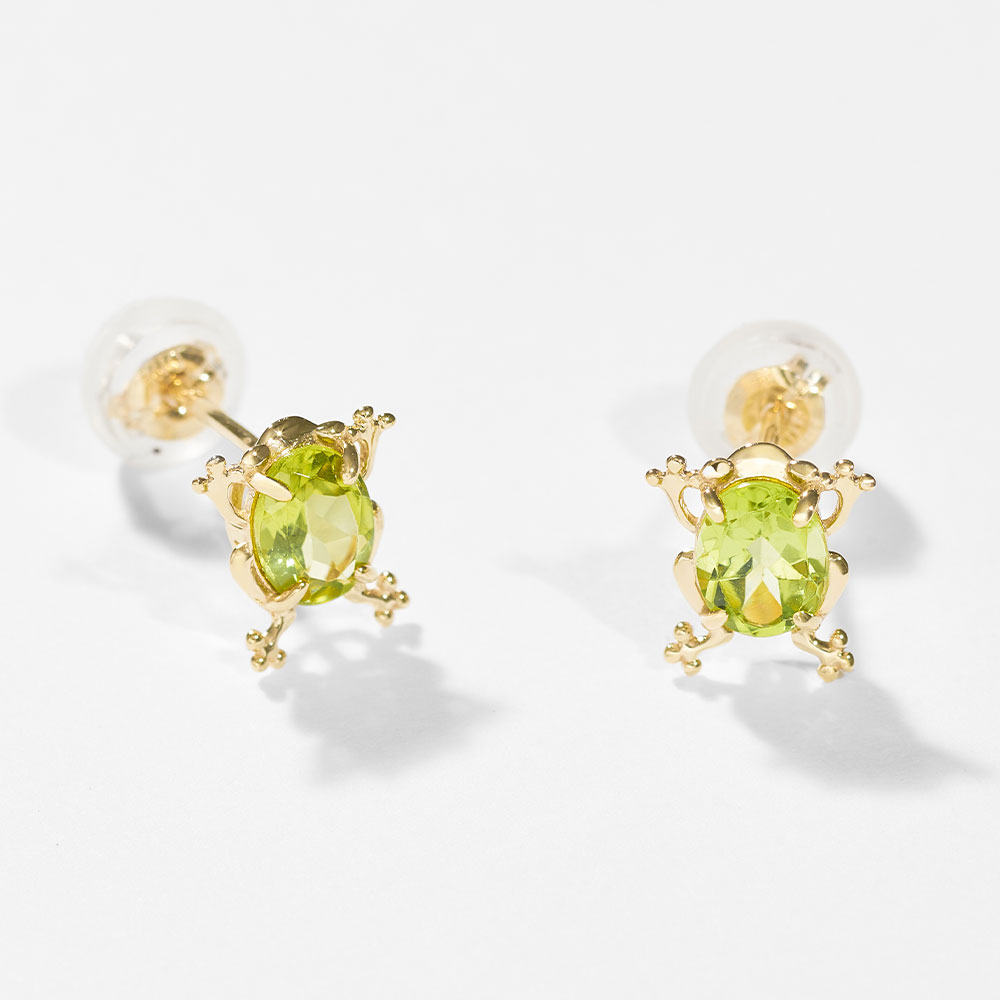 k10 ペリドット　チェーン　ピアス Jewel closet by L&Co. ピアス K10 カエル ペリドット カラー