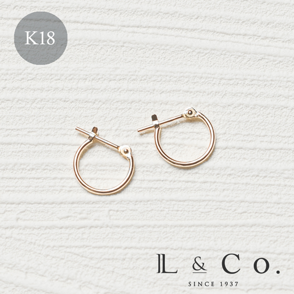 ピアス レディース メンズ フープ K18 18金 地金 シンプル ユニセックス 10mm×1mm L&Co.（エルアンドコー）